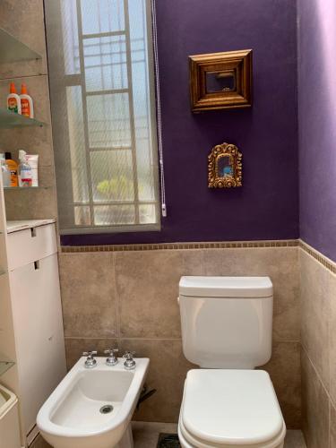 a bathroom with a toilet and a sink at IRUPE/Casa completa /pileta/cercana al rio in Paganini