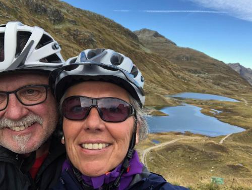 a man and a woman wearing helmets on a mountain at Haus Berta, Montafon in Partenen