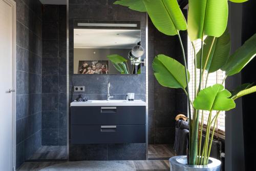 bagno con lavandino e specchio di Mart9 City Loft a Zevenbergen