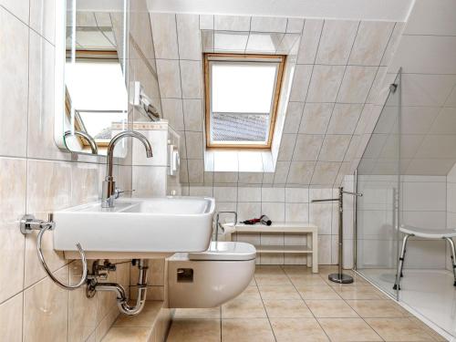 a bathroom with a sink and a toilet at FH Harmonie in Kaltenhof