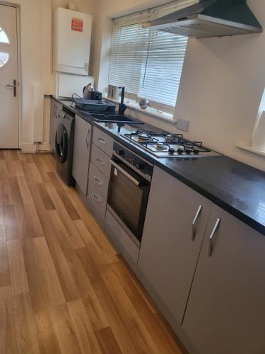 a kitchen with a sink and a stove top oven at THE NEST in Nottingham