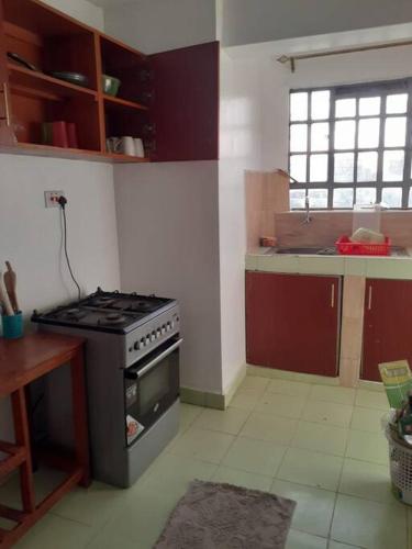 a kitchen with a stove top oven in a room at Stars paradise place in Kitengela 