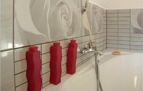 a bath tub with two red fire hydrants on it at 3 Bedroom Lovely Home In Karpacz in Karpacz