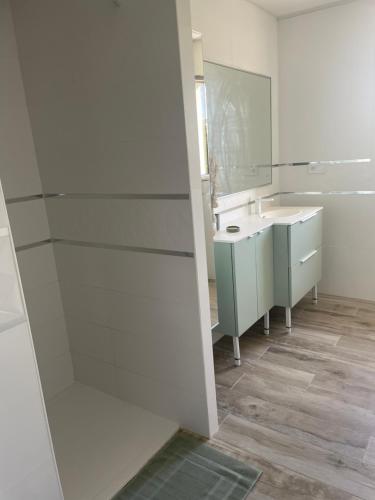 y baño con lavabo y espejo. en La Villa des Vergers en Coulounieix-Chamiers