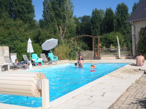 een groep mensen in een zwembad bij Chambres D'hôtes Du Domaine De Jacquelin in Saint-Germain-du-Puy