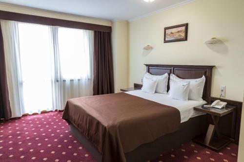Un pat sau paturi într-o cameră la Hotel TROESMIS