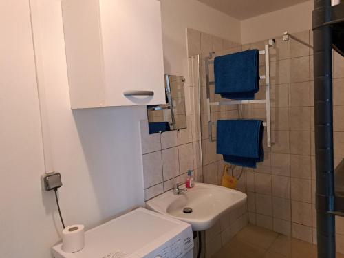 a small bathroom with a sink and a toilet at Appart a la res ANDY accueillant 1 A 5 PERS arrivé autonome , 2 PLACES de parking dans la cour devant la maison in Saint-Denis