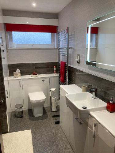 a bathroom with a white toilet and a sink at The Willows 