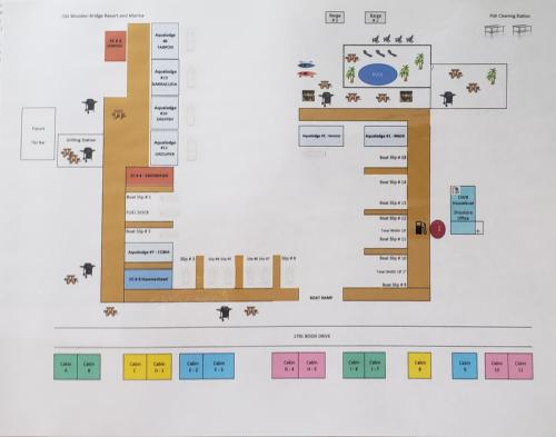 a floor plan of a building with diagrams at Old Wooden Bridge Resort & Marina in Big Pine Key