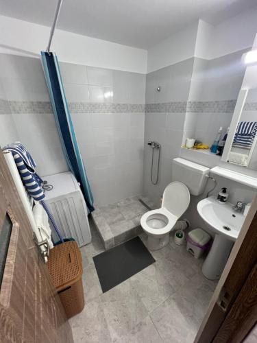 uma casa de banho com um WC e um lavatório em Nicolle Studio em Piteşti