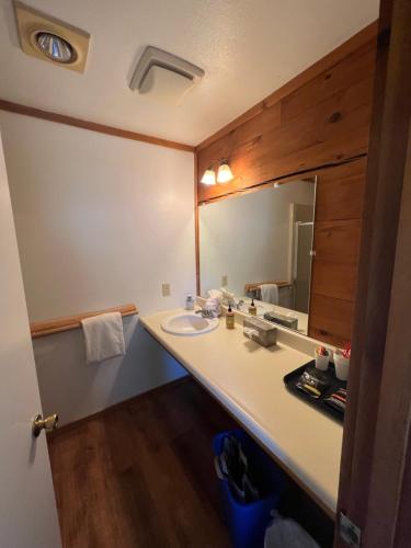 a bathroom with a sink and a mirror at Deer Harbor Inn in Deer Harbor