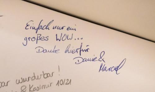 a piece of paper with handwriting on it at Boutique-Hotel Stadtherberge Wetzlar in Wetzlar