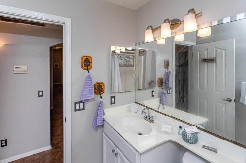 哈瓦苏湖城Lake Escape...Pool, Spa, Lake View, Pet Friendly的带水槽和大镜子的浴室