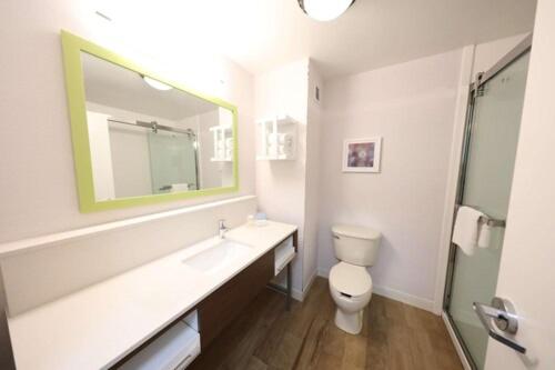 a bathroom with a sink and a toilet and a mirror at Hampton Inn Hutchinson in Hutchinson