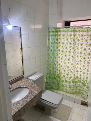 een badkamer met een wastafel, een toilet en een douche bij Departamento Av San Martín c/ cochera in Mendoza