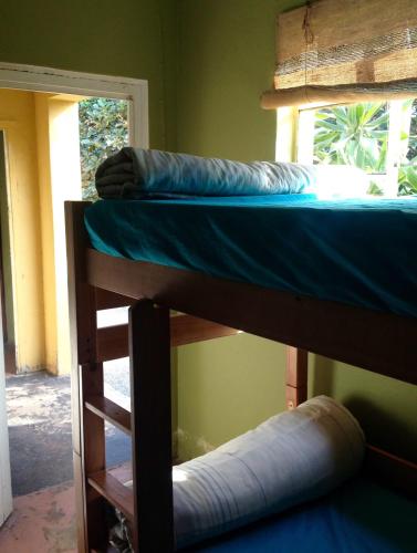 two bunk beds in a room with a window at Jungle Monkey Backpackers in Port St Johns