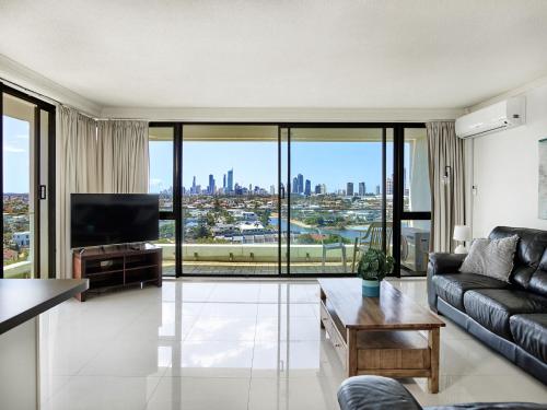 a living room with a view of the city at Supa sized 3 bedroom 2 bath in Gold Coast