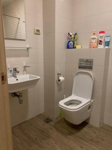uma casa de banho com um WC e um lavatório em Beko City em Podgorica