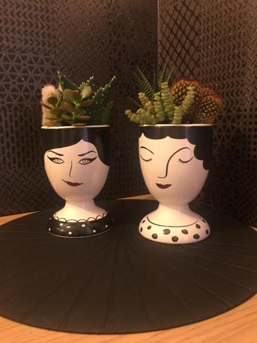 two vases with plants on top of a table at Marie Home Florence in Scandicci