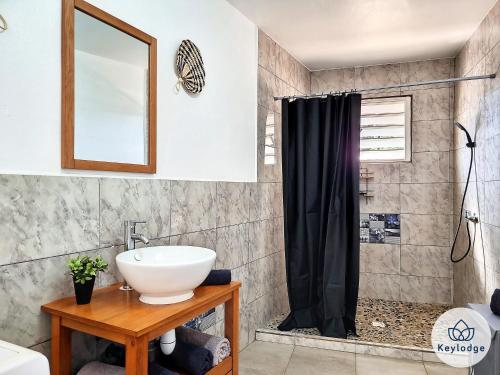 a bathroom with a sink and a shower at Zambaville - maison 2 chambres - Sainte-Anne in Saint-Benoît