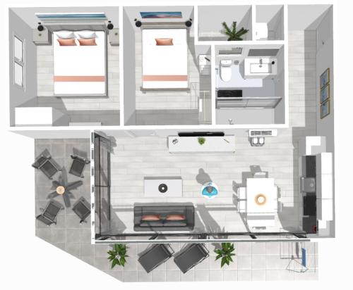 Půdorys ubytování Roses Apartments Sea View 2habitaciones