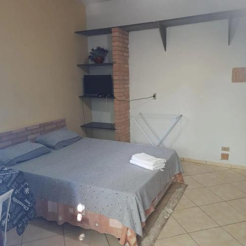 a bedroom with a bed in a room at Pousada Morada dos Pássaros in Peruíbe
