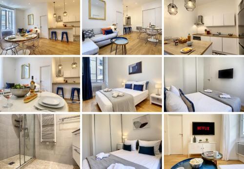 un collage de photos d'une chambre d'hôtel dans l'établissement Nestor&Jeeves - COZY MACCARANI - City Center, Close sea, à Nice