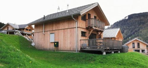 a large wooden house on a grassy hill at Chalet in Hohentauern - Chalet Ana in Hohentauern