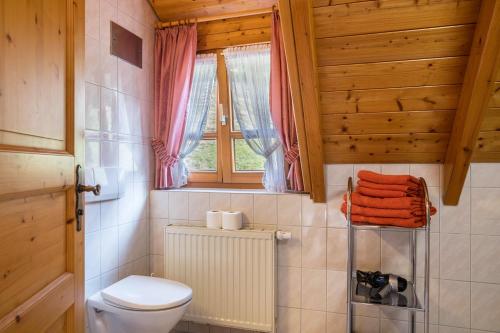 a bathroom with a toilet and a window at Gasthaus Zur Linde- Napf in Oberried