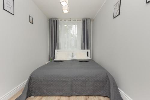 a bed in a small room with a window at Praga Apartment Łukowska by Renters in Warsaw