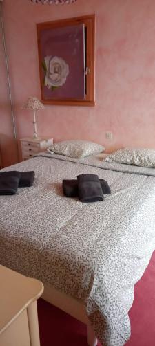 - une chambre avec un lit doté d'oreillers noirs dans l'établissement Villa du Cap de 5 chambres et sa grande piscine, au Cap d'Agde