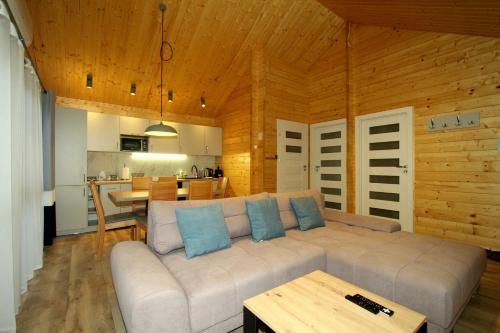 Kuchyň nebo kuchyňský kout v ubytování Całoroczny drewniany domek Superior i apartamenty Eko-oaza w Krynica Morska-Piaski