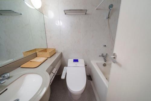 a bathroom with a toilet and a sink and a tub at ゲストハウス小布施 in Obuse
