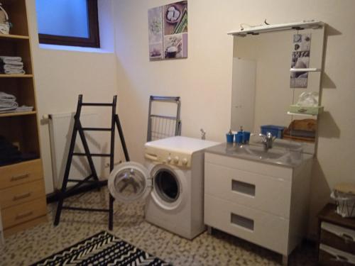 a laundry room with a washing machine and a sink at La Maison de Heidi in Hazelbourg