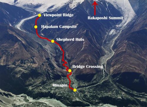 a map of the trekking route through the mountains at Royal Heritage Nagar in Maiūn