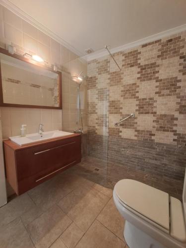 ブルガウにあるBeach Apt. 0のバスルーム(洗面台、トイレ、シャワー付)