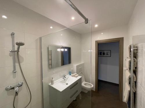 een badkamer met een wastafel, een douche en een toilet bij Thegreatflat in Parijs