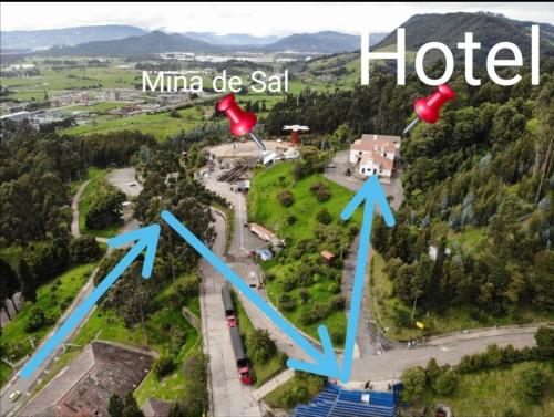an aerial view of a hotel in a city at Hotel Boutique El Libertador in Zipaquirá