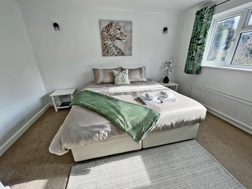 ein Schlafzimmer mit einem großen Bett in einem Zimmer in der Unterkunft Hill View House in Cheltenham