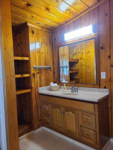 a bathroom with a sink and a mirror at Fern River Resort in Felton