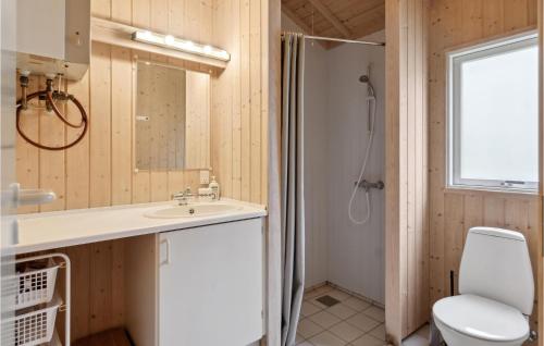a bathroom with a sink and a shower and a toilet at Stunning Home In Nykbing Sj With Kitchen in Tjørneholm
