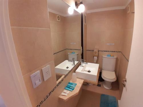 a bathroom with a toilet and a sink and a mirror at Edificio Recoleta in Buenos Aires