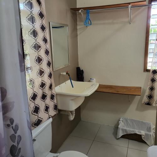 a bathroom with a sink and a mirror at Hacienda Tropical Guest House in Belmopan
