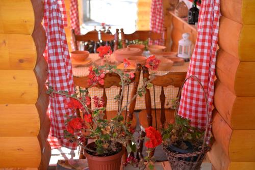 a dining room with a table with potted plants at Ethnic Grand Room -Tara Place in Mojkovac