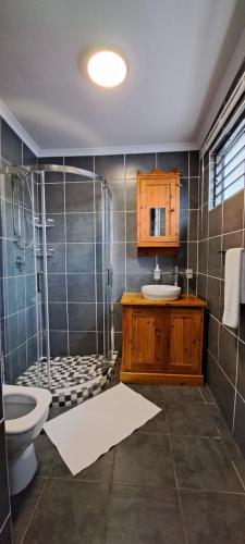 y baño con ducha, aseo y lavamanos. en Cosy Carlisle, en Port Elizabeth
