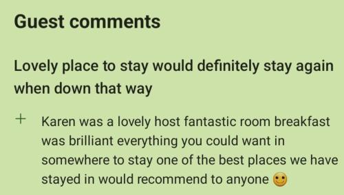 a screenshot of a text message with the words guest comments lovely place to stay would at Large double room with spacious ensuite in Southbourne