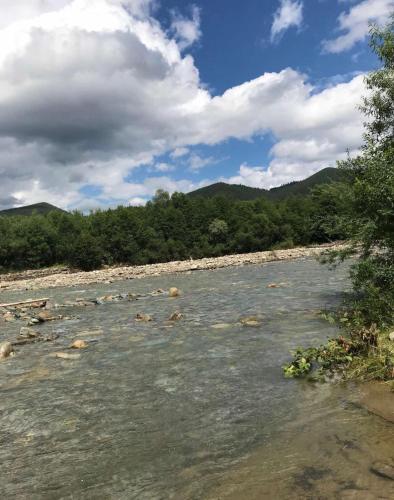 a river with rocks in the water and trees at Villa Zgarda1 in Mykulychyn