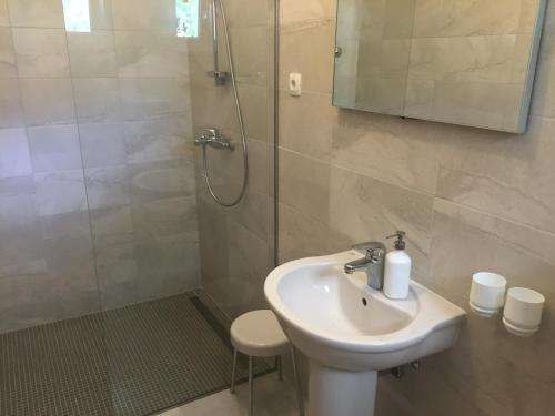 a bathroom with a sink and a shower at Apartments Lavanda in Vinišće