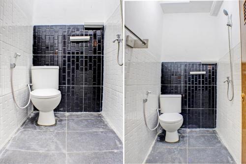 - deux images d'une salle de bains avec toilettes et douche dans l'établissement OYO Life 93138 Anugrah Kost Syariah, à Bandar Lampung