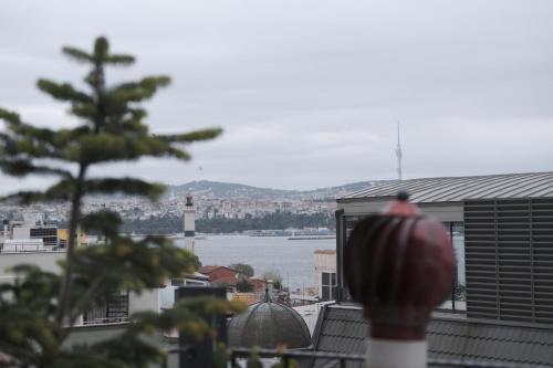 a view of a city from a balcony with a tree at Agora Guesthouse in Istanbul
